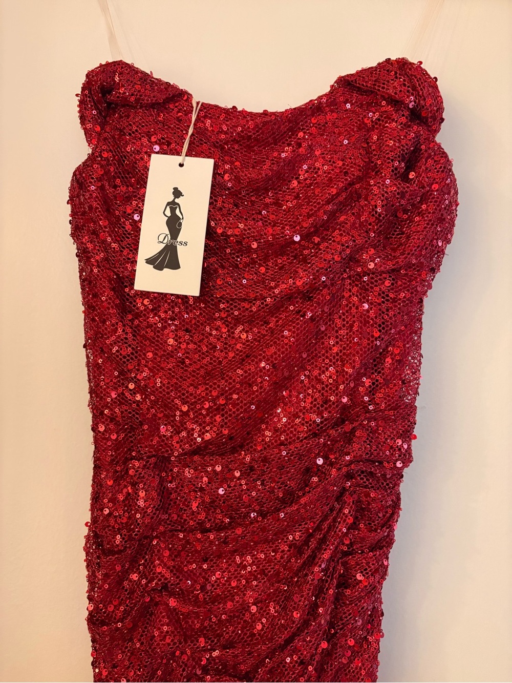 Sequined Strapless Evening Dress - Red